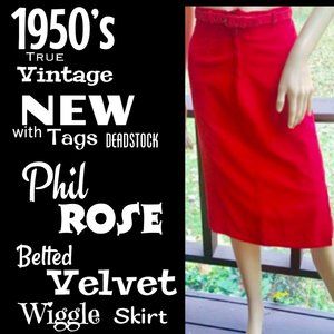 ▪️NWT▪️VTG▪️PHIL ROSE▪️Red Velvet Belted Pin-Up Wiggle Skirt